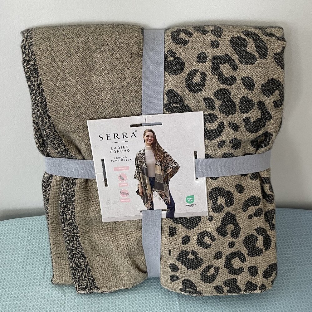 Serra Leopard Reversible Poncho One Size Fits Most